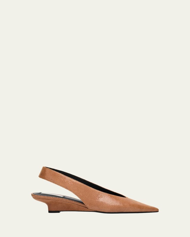 Lizard-Embossed Leather Slingback Wedge Pumps